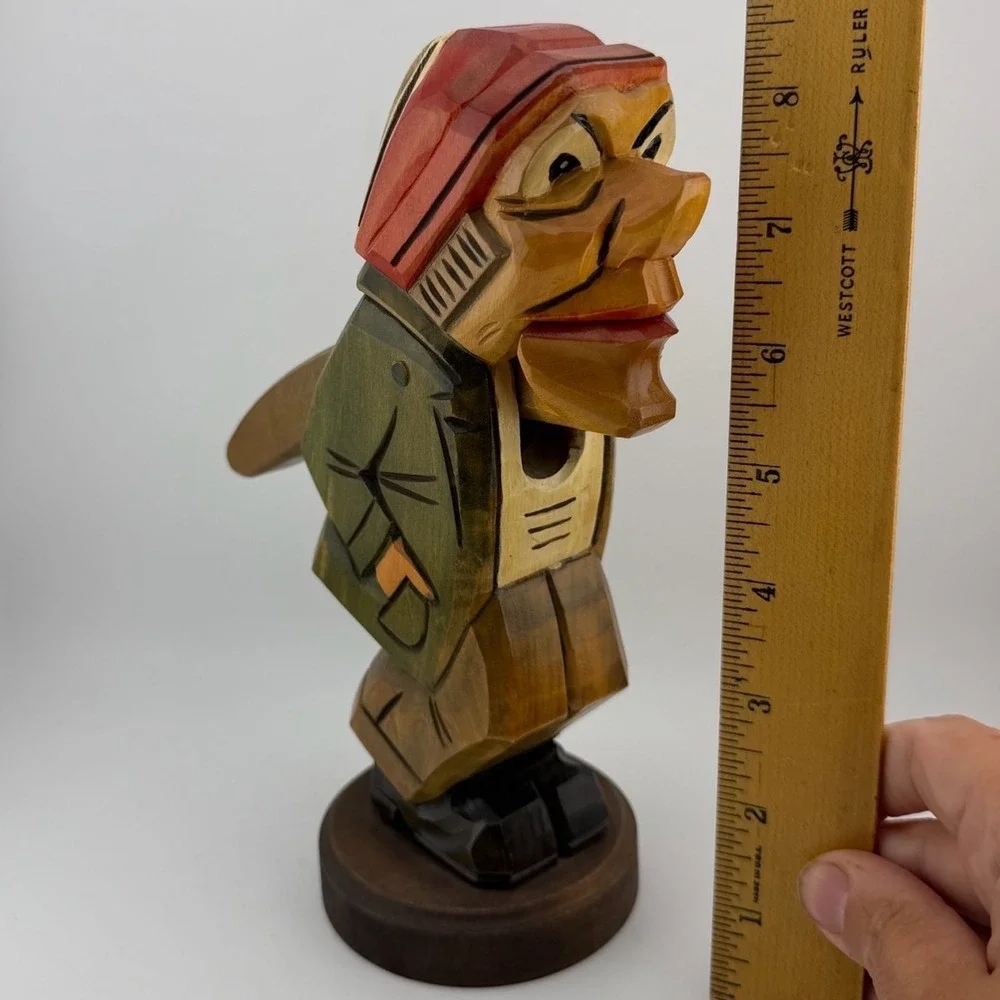 Vintage German Folk Art Wooden Nutcracker Hand Carved Art Lever
